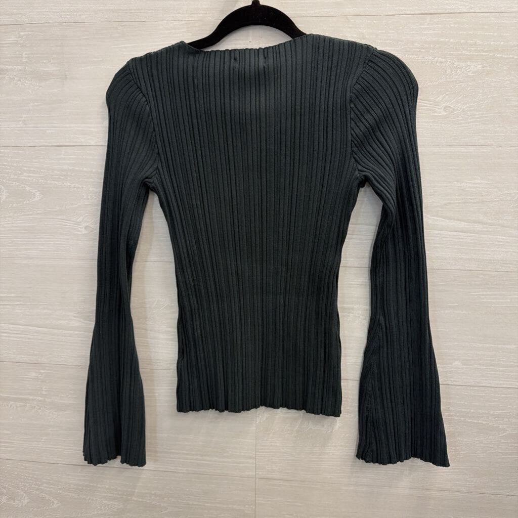 Elan Green Ribbed Long Sleeve Top Small
