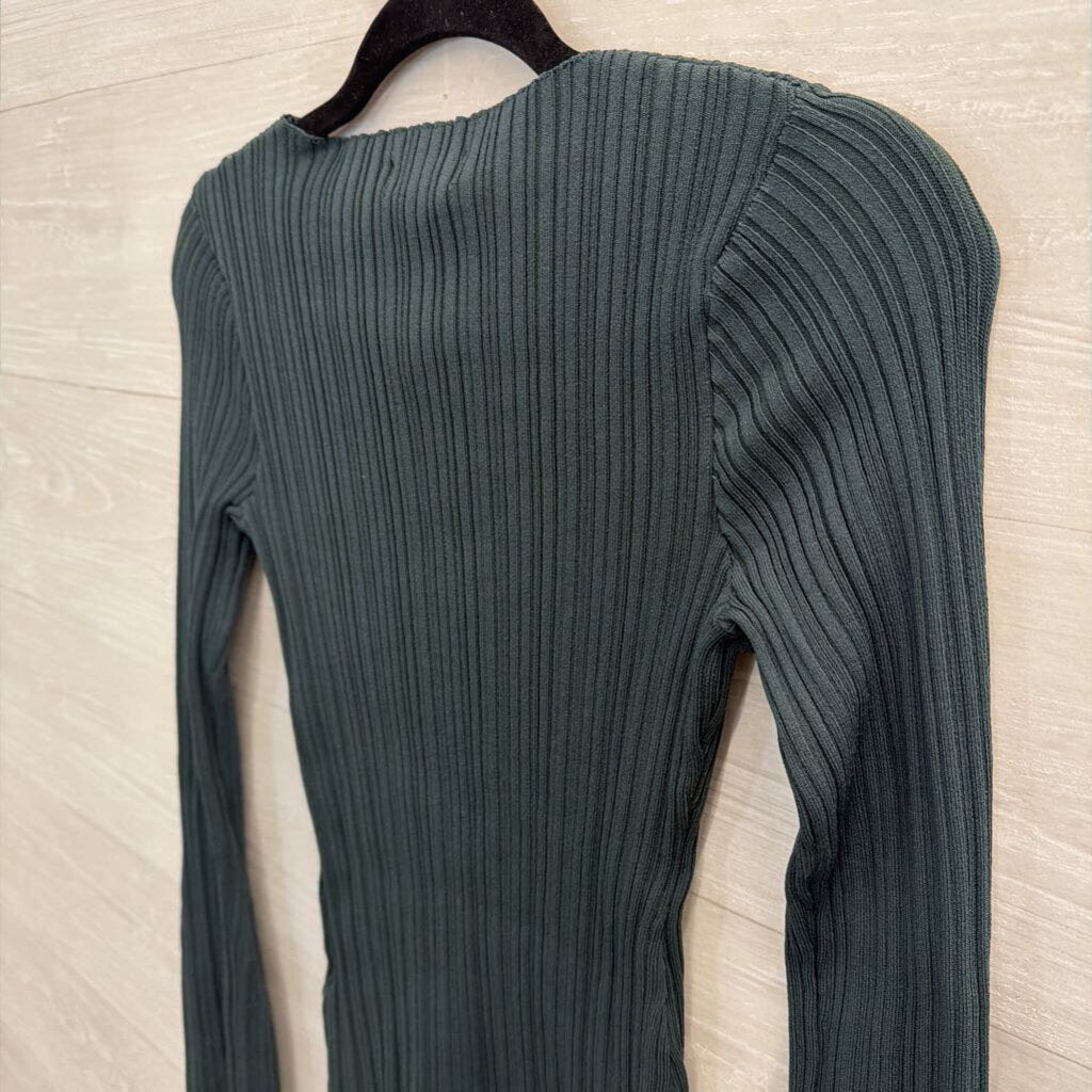 Elan Green Ribbed Long Sleeve Top Small