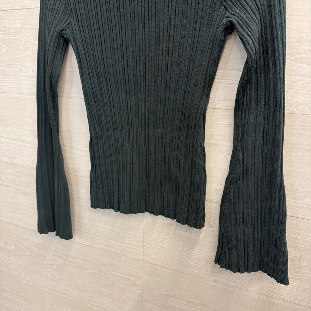 Elan Green Ribbed Long Sleeve Top Small