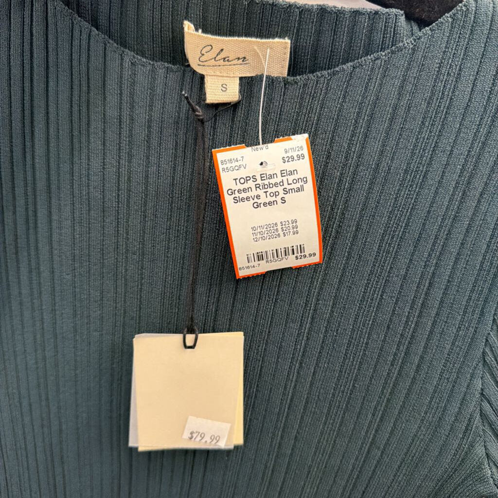 Elan Green Ribbed Long Sleeve Top Small