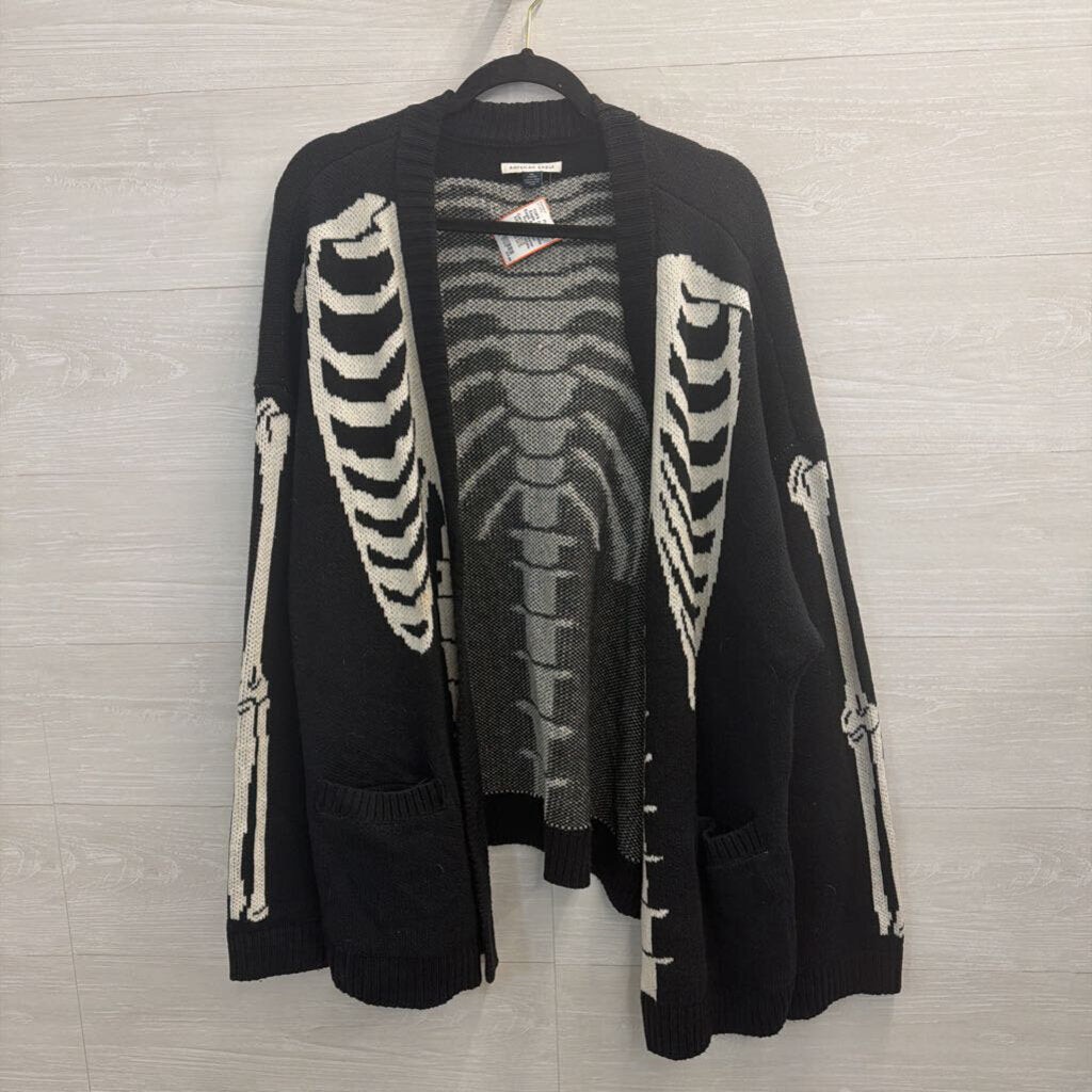 American Eagle Black/ White Knit Skeleton Cardigan Sweater XXL