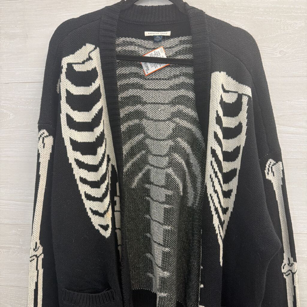 American Eagle Black/ White Knit Skeleton Cardigan Sweater XXL