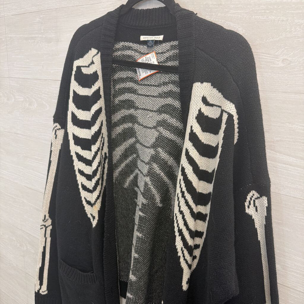 American Eagle Black/ White Knit Skeleton Cardigan Sweater XXL