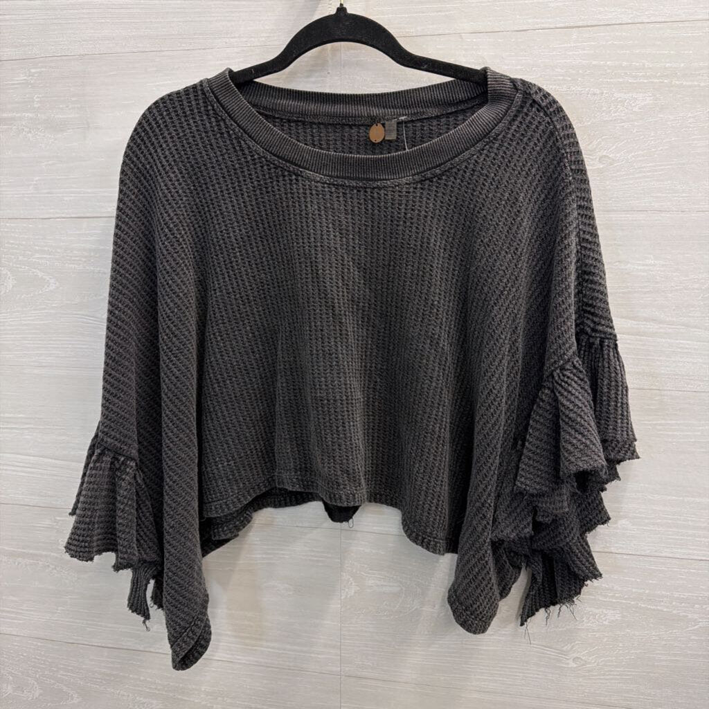 FP One Grey Textured Cropped Short Sleeve Top Extra Large