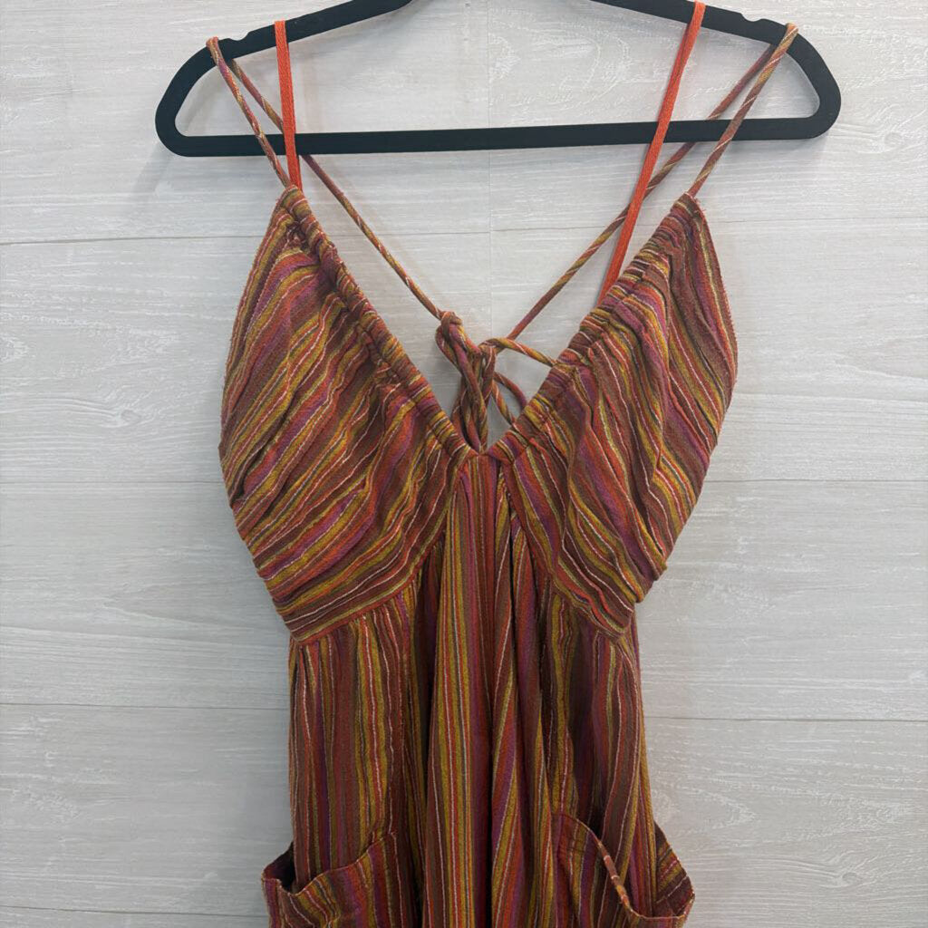 Free People Orange/ Multi Striped Sundaze For Surfin Jumpsuit Large