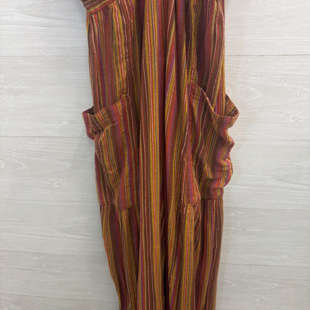 Free People Orange/ Multi Striped Sundaze For Surfin Jumpsuit Large