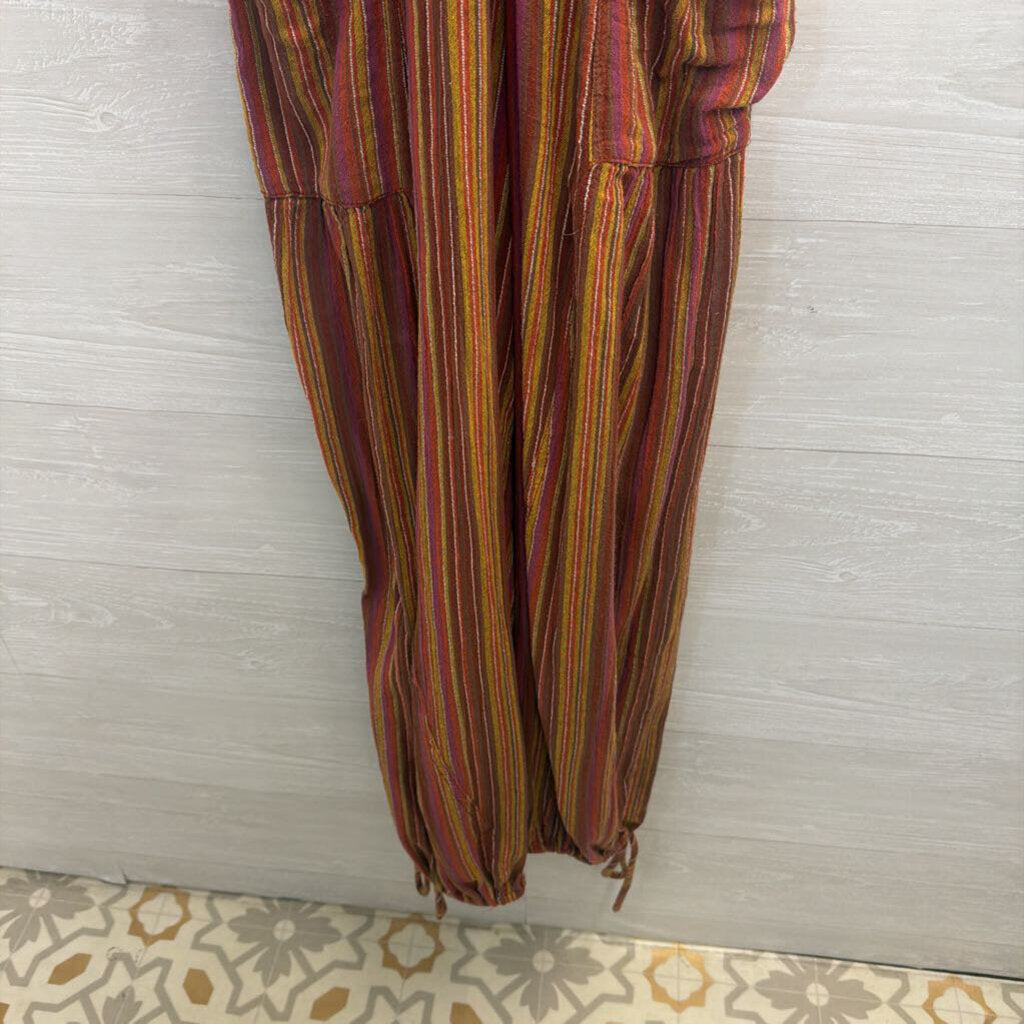 Free People Orange/ Multi Striped Sundaze For Surfin Jumpsuit Large