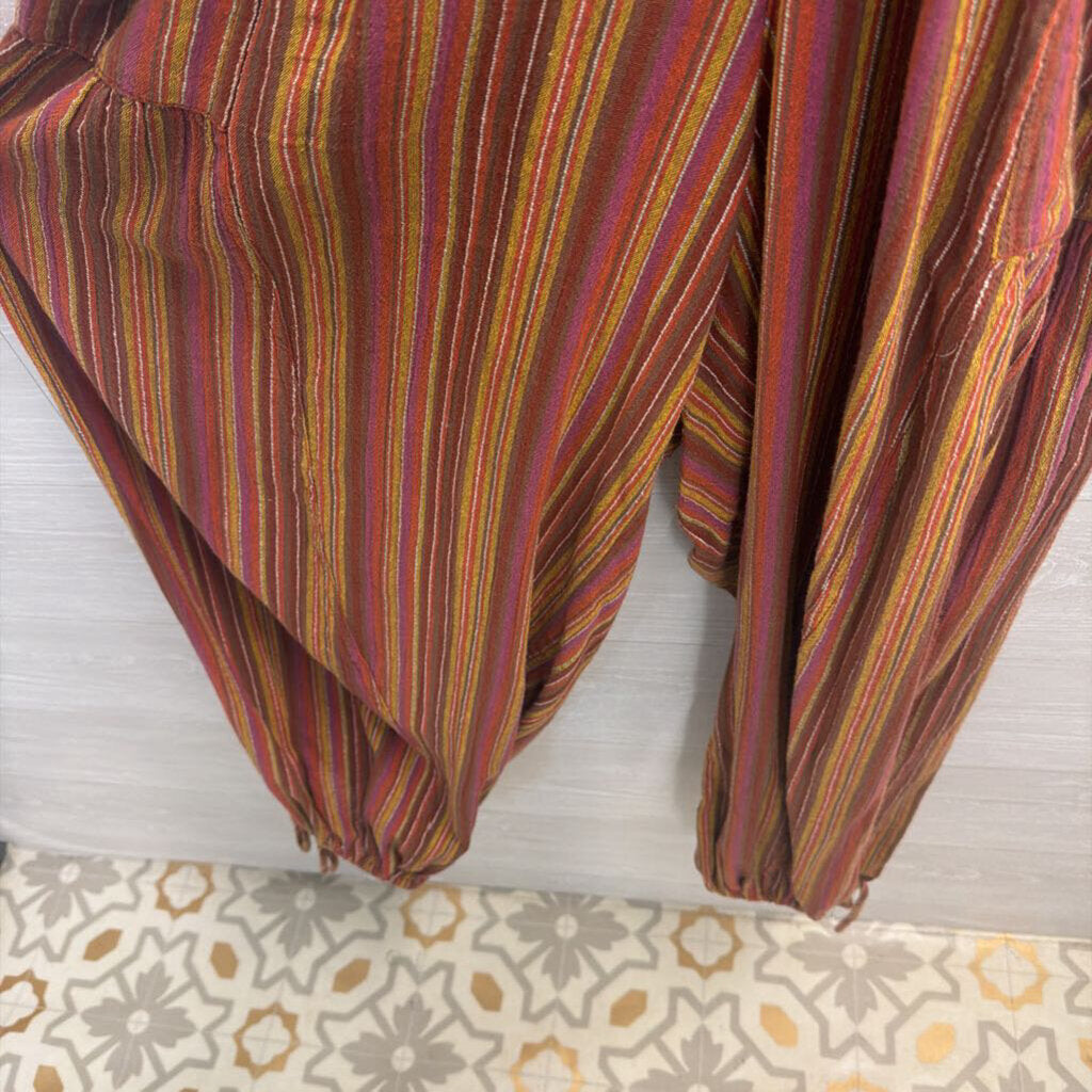 Free People Orange/ Multi Striped Sundaze For Surfin Jumpsuit Large
