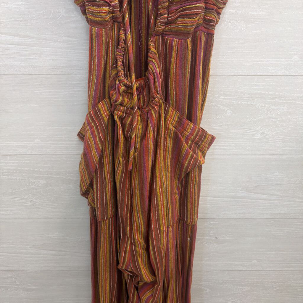 Free People Orange/ Multi Striped Sundaze For Surfin Jumpsuit Large