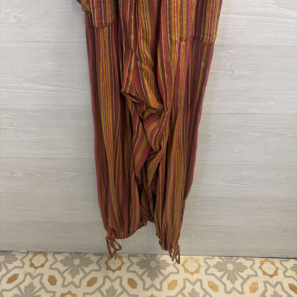 Free People Orange/ Multi Striped Sundaze For Surfin Jumpsuit Large