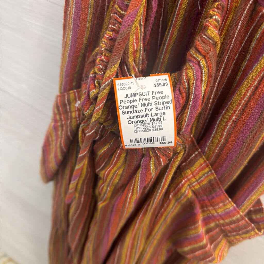 Free People Orange/ Multi Striped Sundaze For Surfin Jumpsuit Large