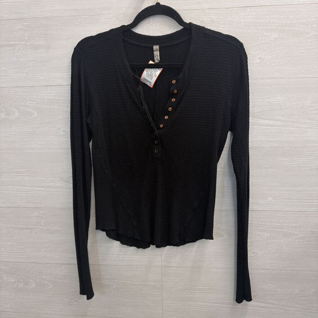 Intimately Free People Black Long Sleeve Henley Top Large
