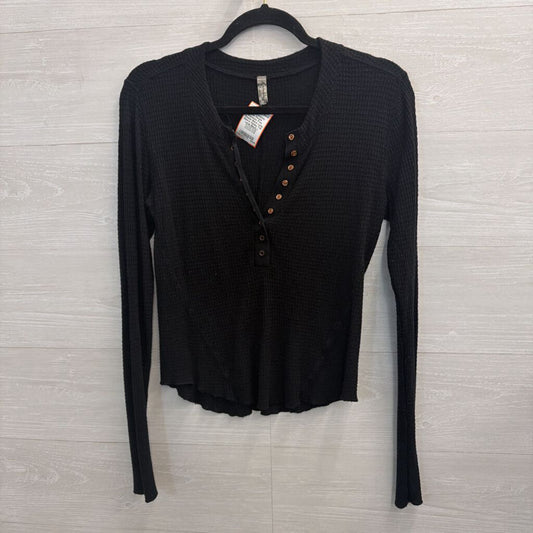 Intimately Free People Black Long Sleeve Henley Top Large
