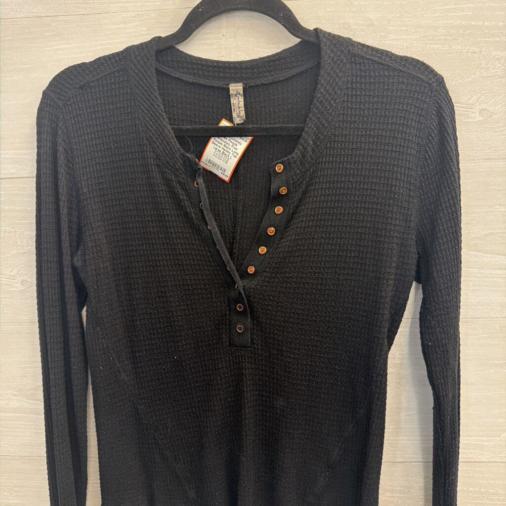 Intimately Free People Black Long Sleeve Henley Top Large