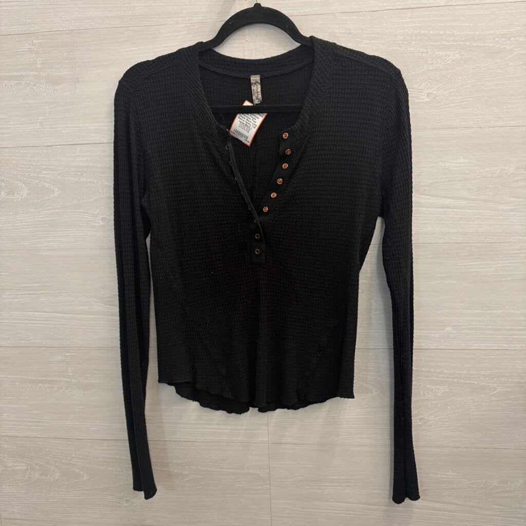 Intimately Free People Black Long Sleeve Henley Top Large