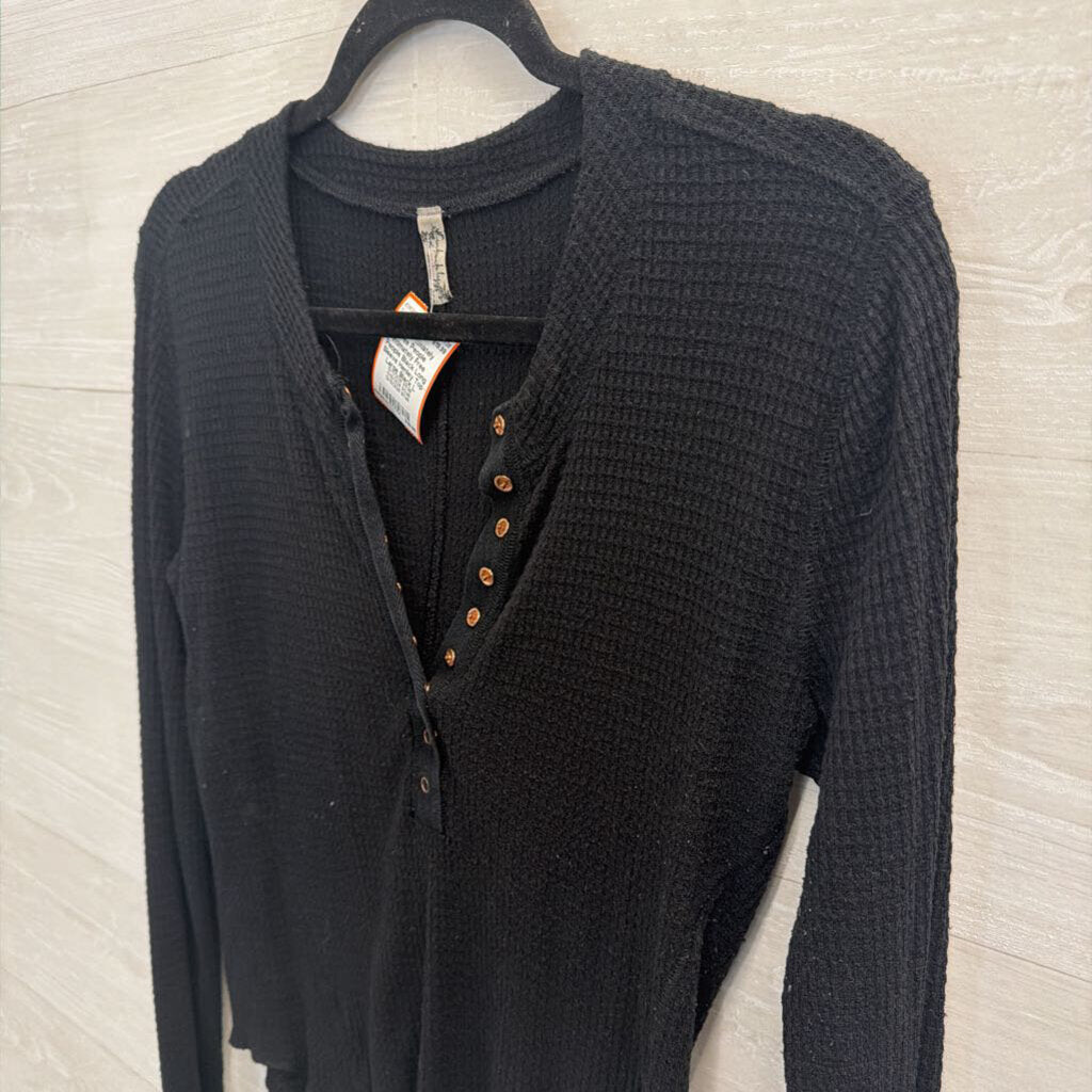 Intimately Free People Black Long Sleeve Henley Top Large
