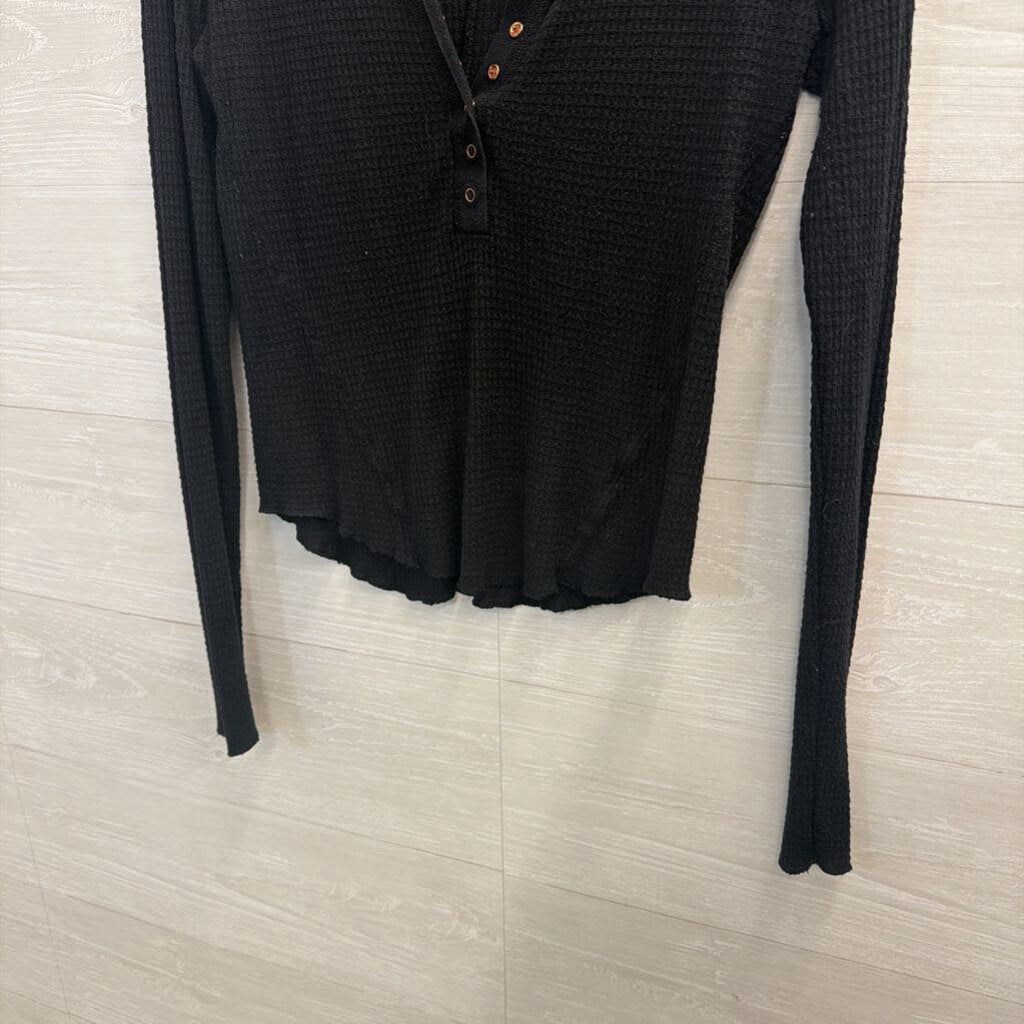 Intimately Free People Black Long Sleeve Henley Top Large