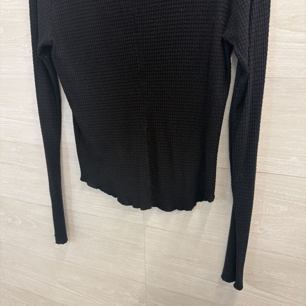 Intimately Free People Black Long Sleeve Henley Top Large
