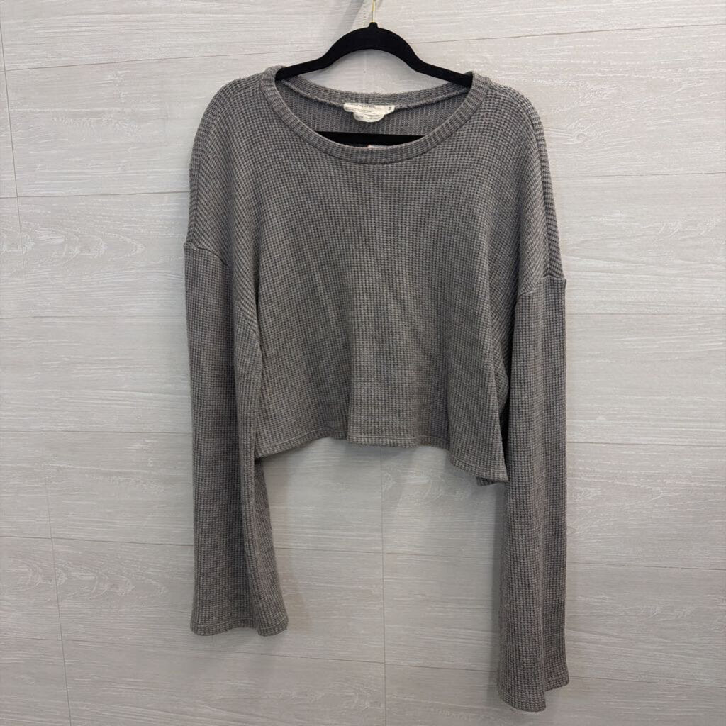Urban Renewal Grey Textured Cropped Long Sleeve Top Extra Large
