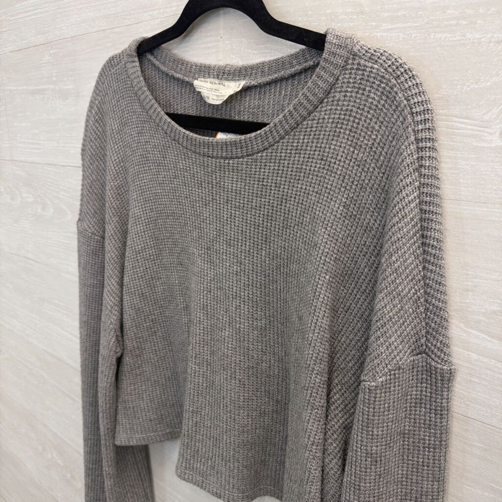 Urban Renewal Grey Textured Cropped Long Sleeve Top Extra Large