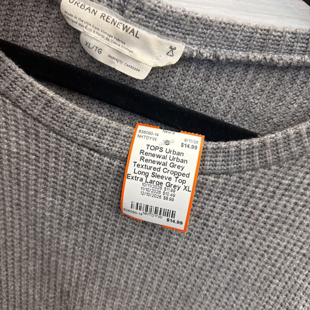 Urban Renewal Grey Textured Cropped Long Sleeve Top Extra Large