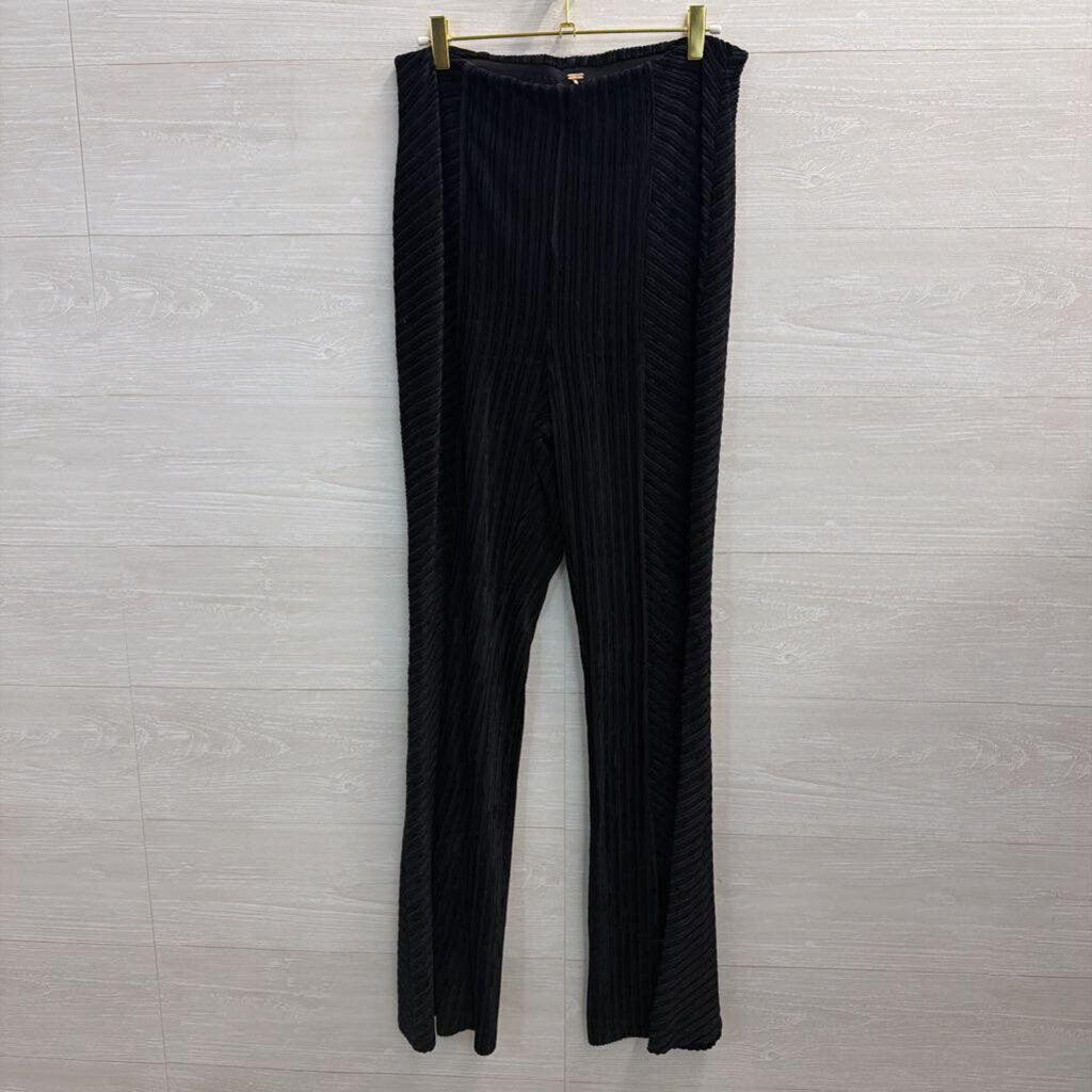 Free People Black Velvet Striped Flare Leg Pull On Pants Large