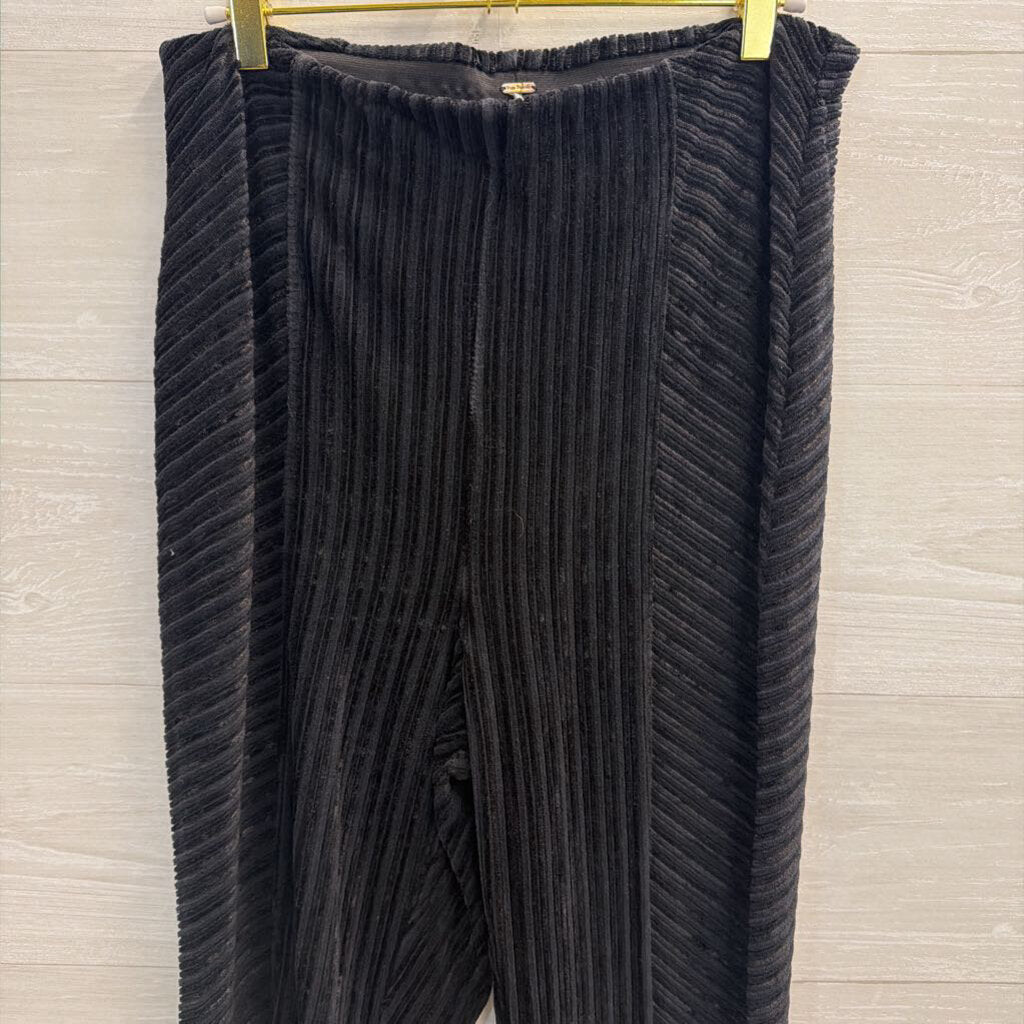Free People Black Velvet Striped Flare Leg Pull On Pants Large