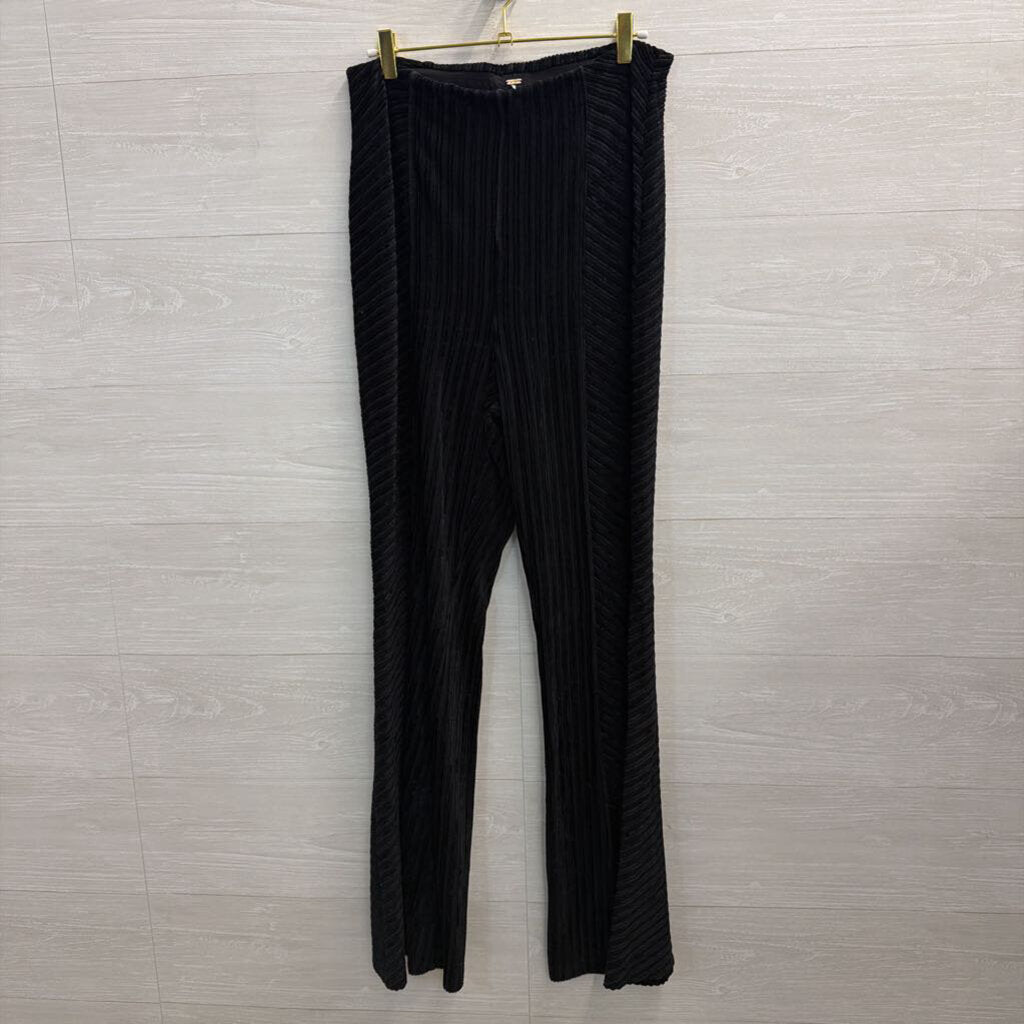 Free People Black Velvet Striped Flare Leg Pull On Pants Large
