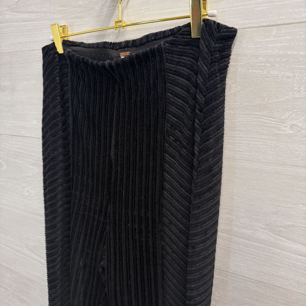 Free People Black Velvet Striped Flare Leg Pull On Pants Large