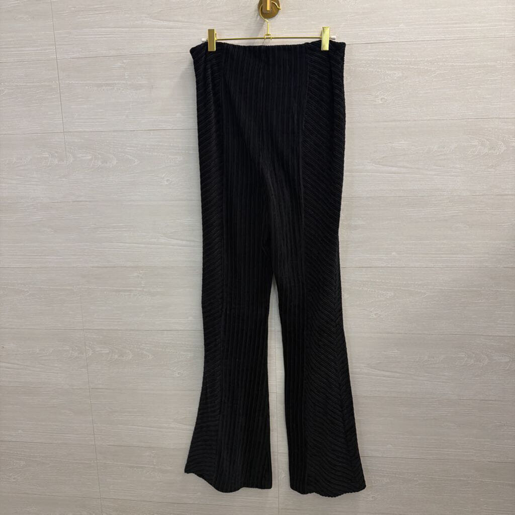 Free People Black Velvet Striped Flare Leg Pull On Pants Large