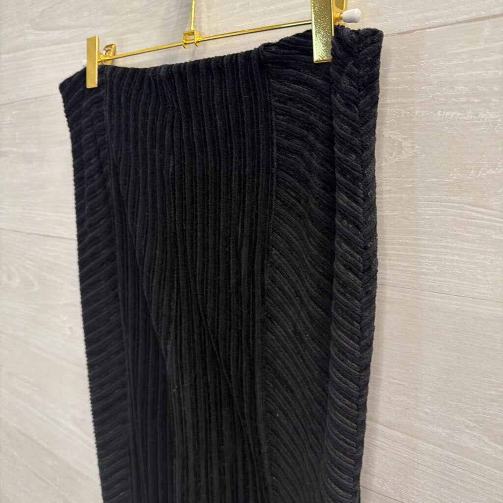 Free People Black Velvet Striped Flare Leg Pull On Pants Large