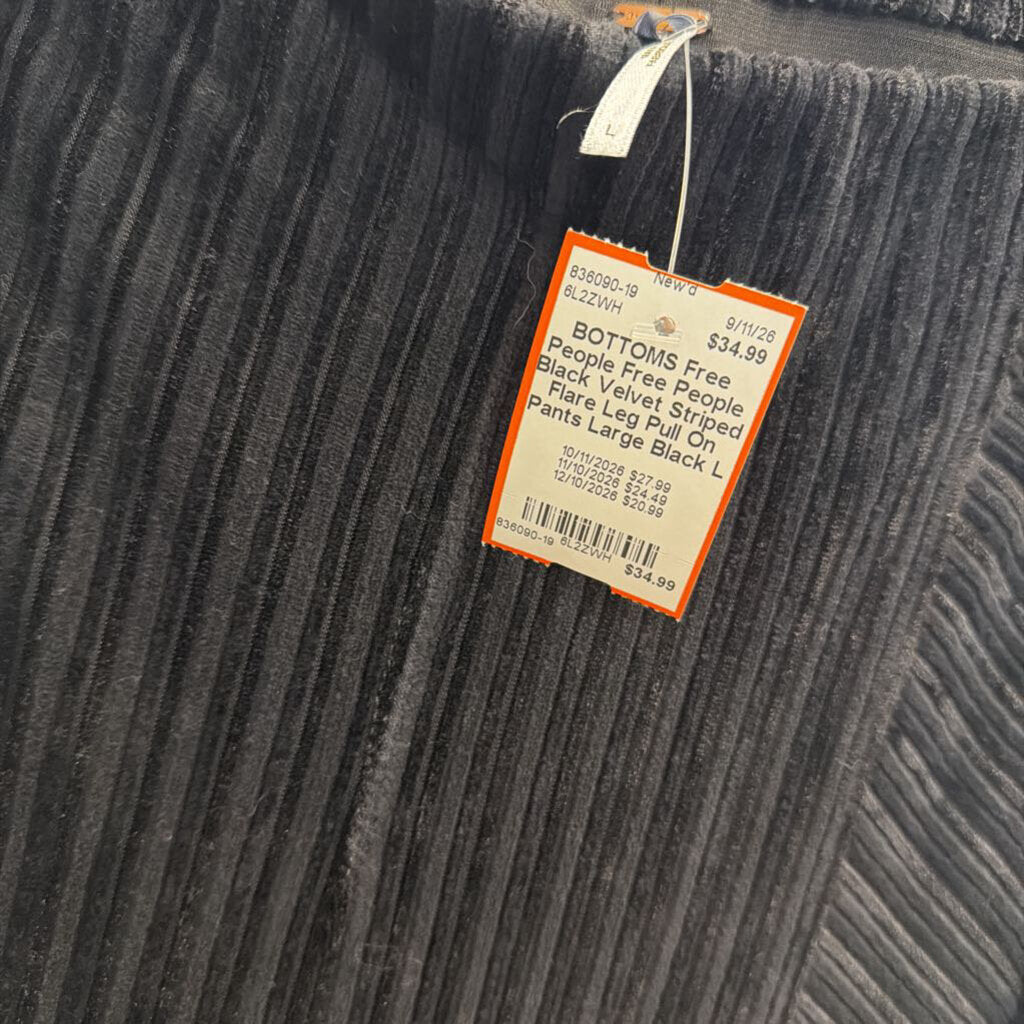Free People Black Velvet Striped Flare Leg Pull On Pants Large