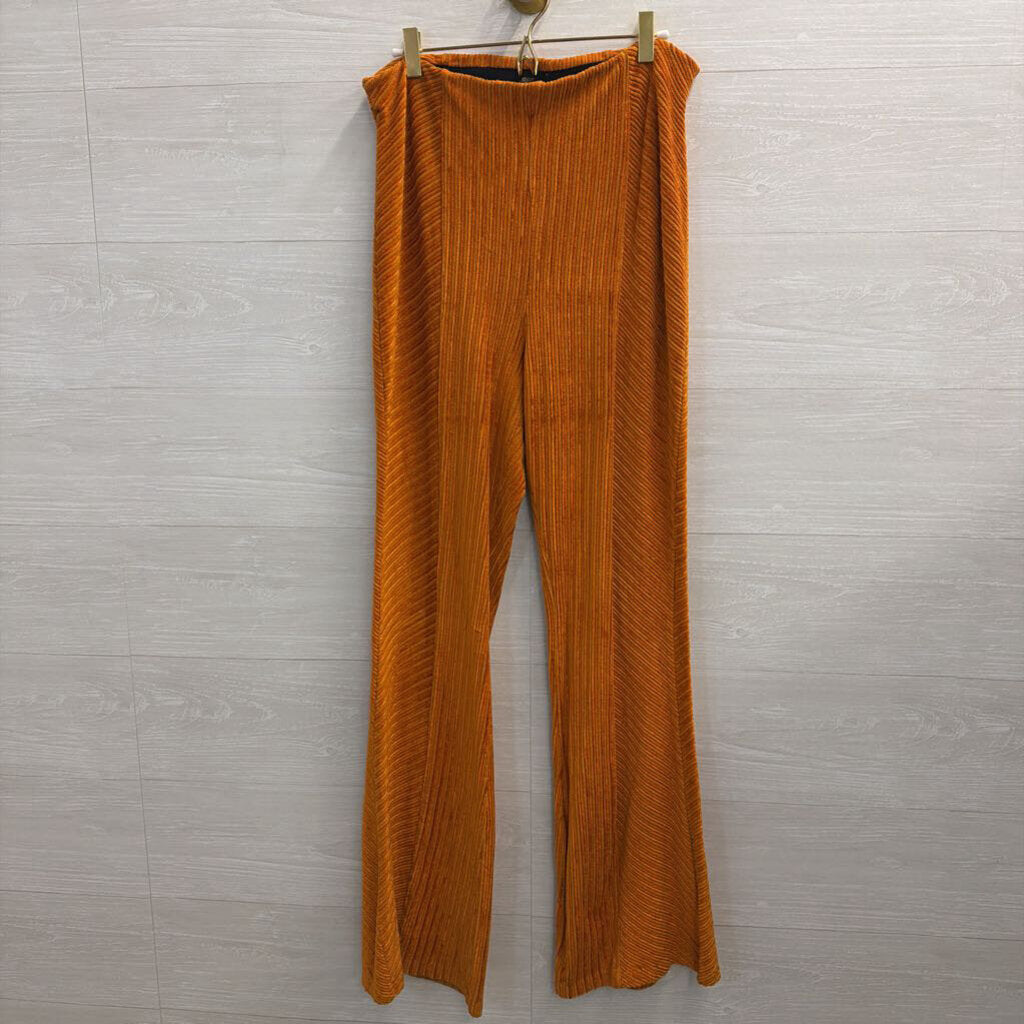 Free People Orange Velvet Striped Flare Leg Pull On Pants Large