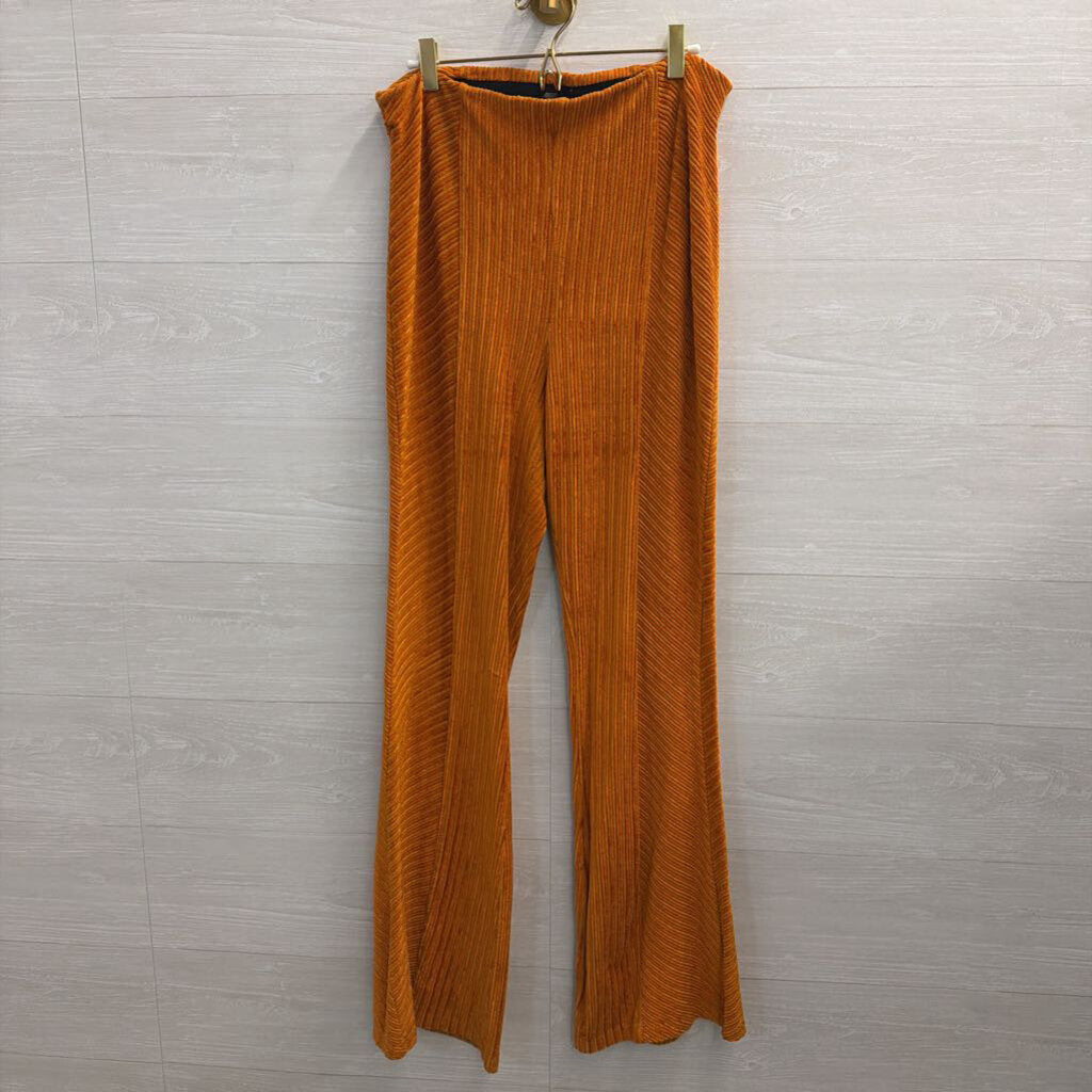 Free People Orange Velvet Striped Flare Leg Pull On Pants Large