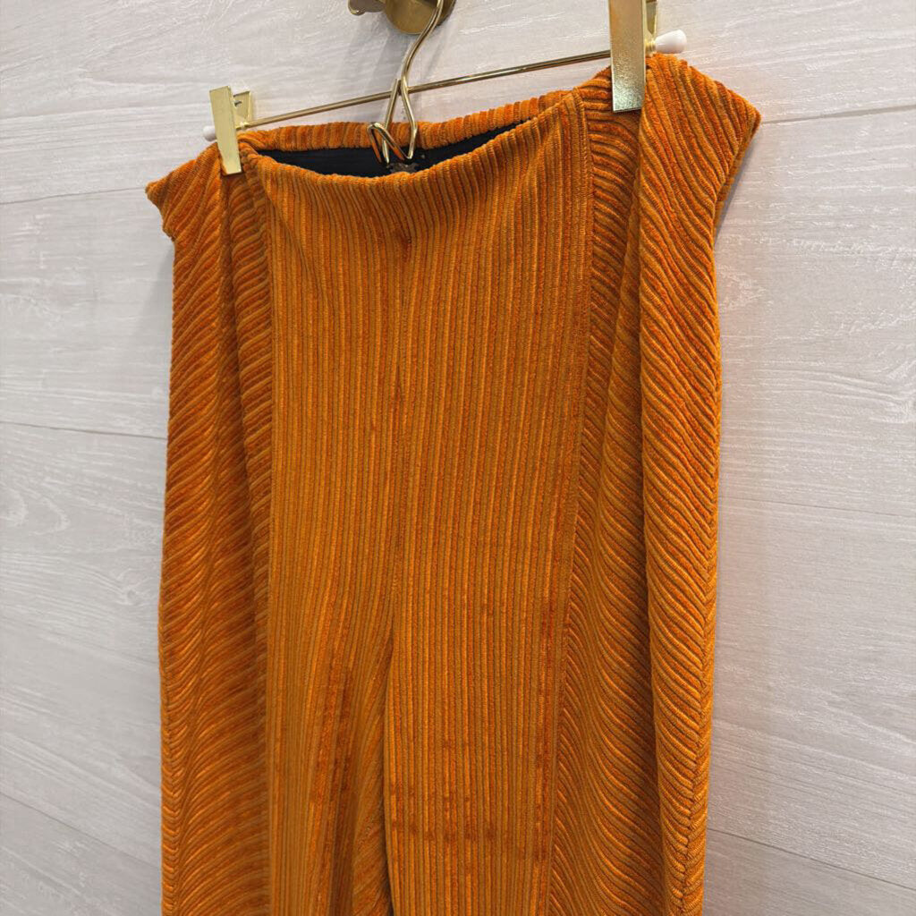 Free People Orange Velvet Striped Flare Leg Pull On Pants Large