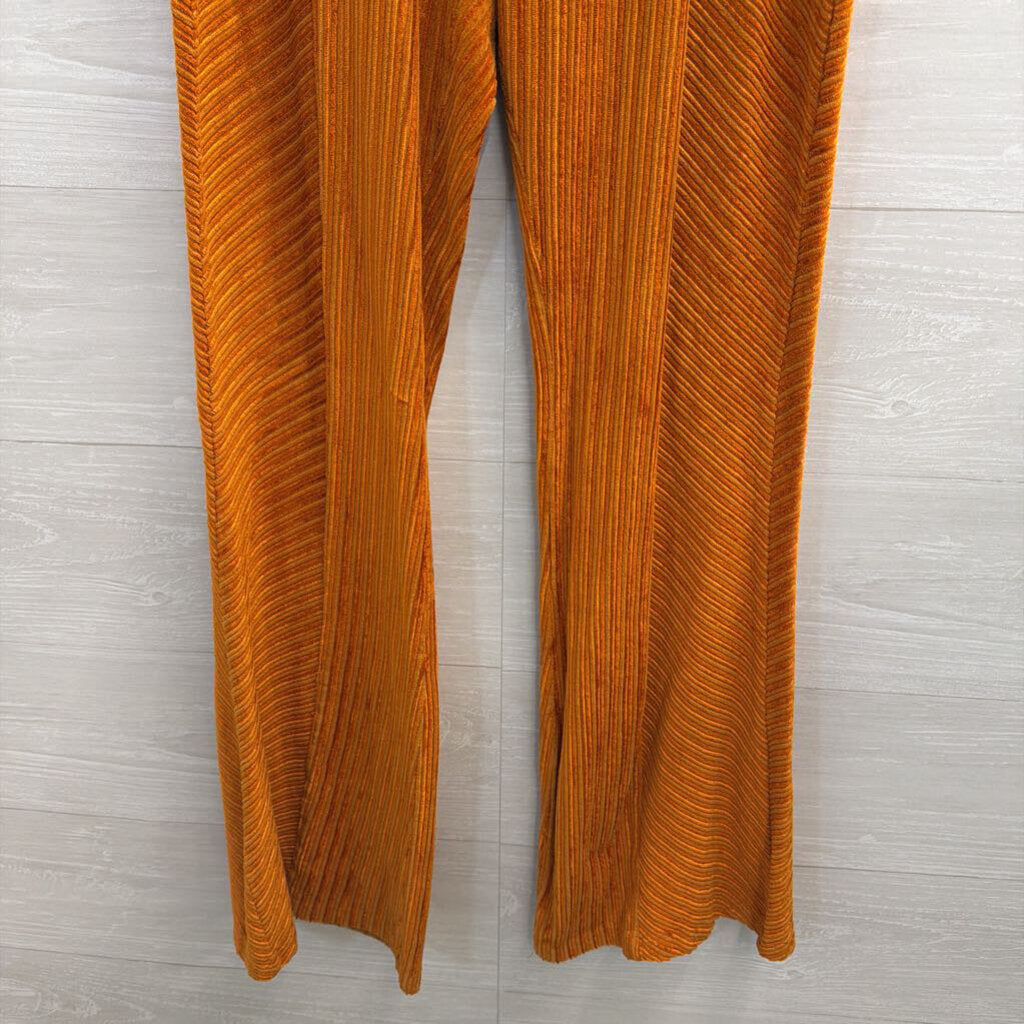 Free People Orange Velvet Striped Flare Leg Pull On Pants Large