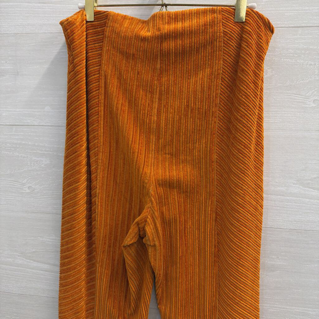 Free People Orange Velvet Striped Flare Leg Pull On Pants Large