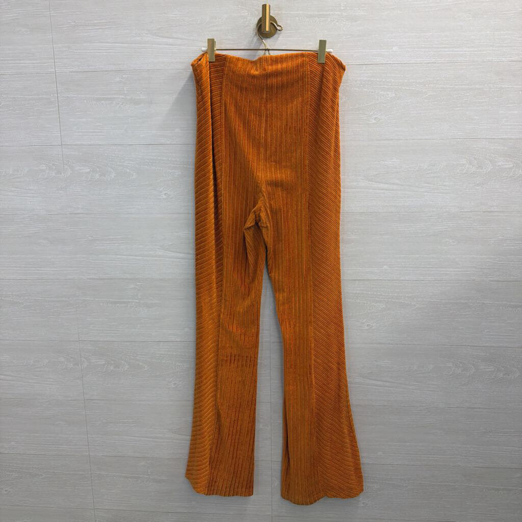 Free People Orange Velvet Striped Flare Leg Pull On Pants Large