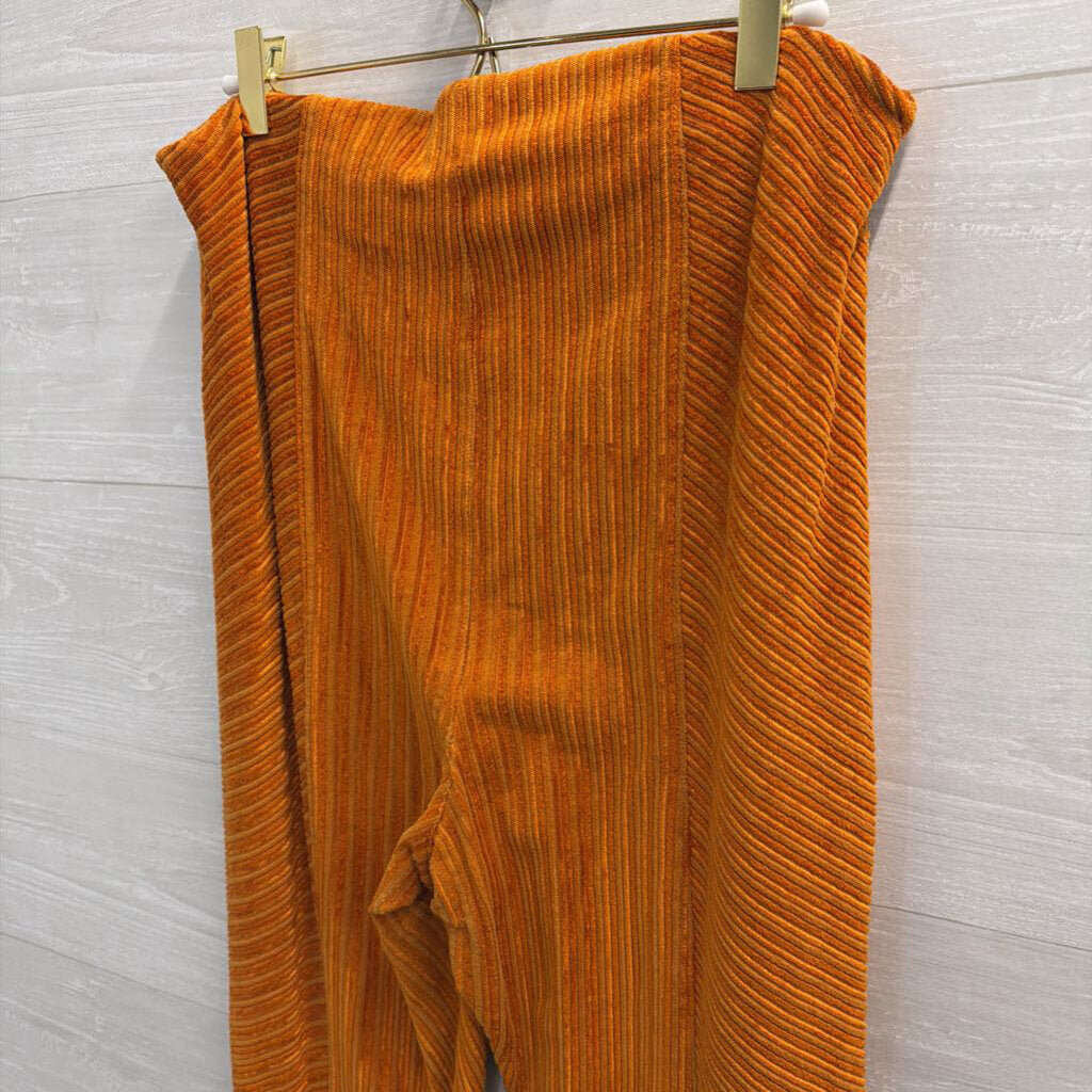Free People Orange Velvet Striped Flare Leg Pull On Pants Large