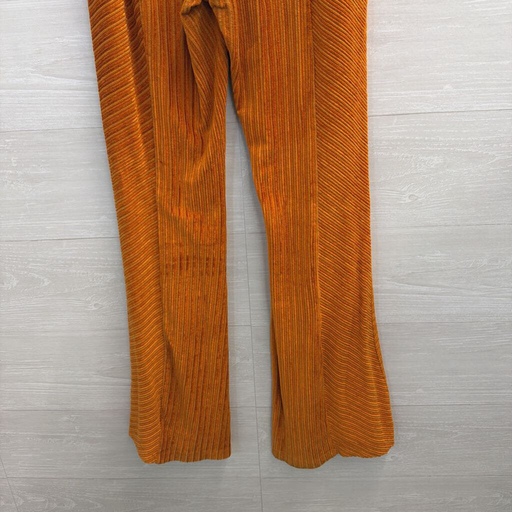Free People Orange Velvet Striped Flare Leg Pull On Pants Large
