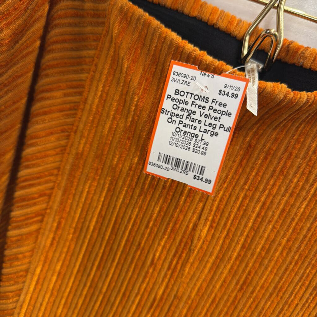 Free People Orange Velvet Striped Flare Leg Pull On Pants Large