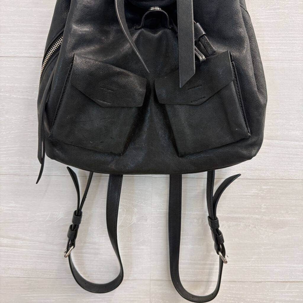 All Saints Black Leather Dual Pocket Backpack