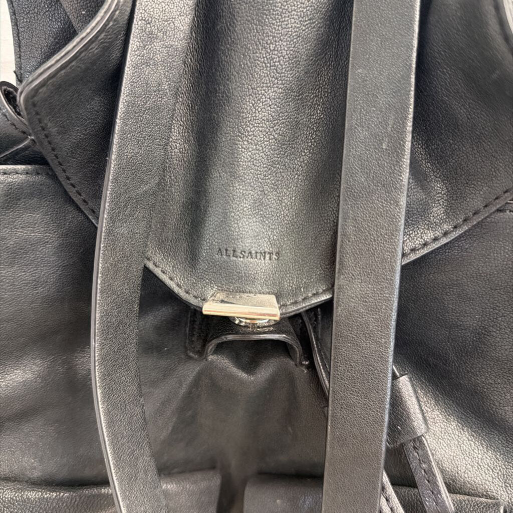 All Saints Black Leather Dual Pocket Backpack