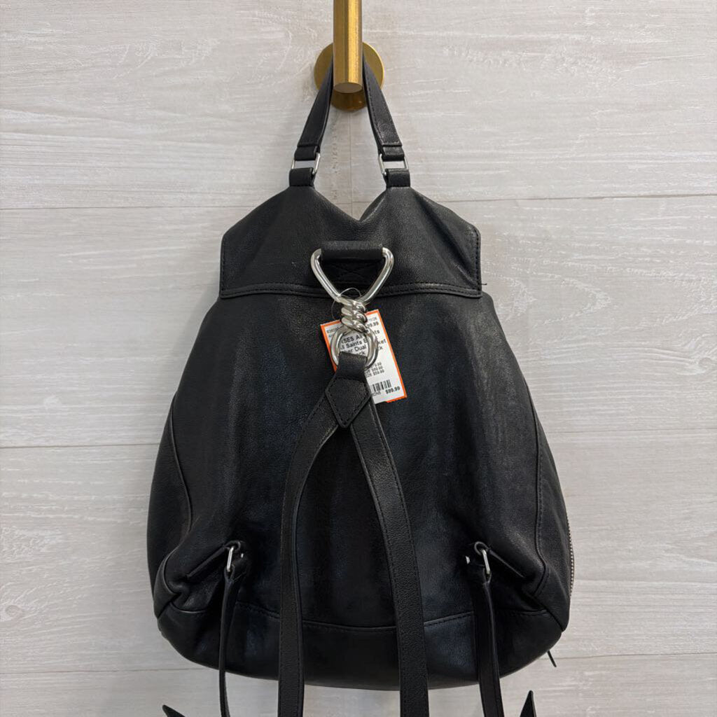 All Saints Black Leather Dual Pocket Backpack