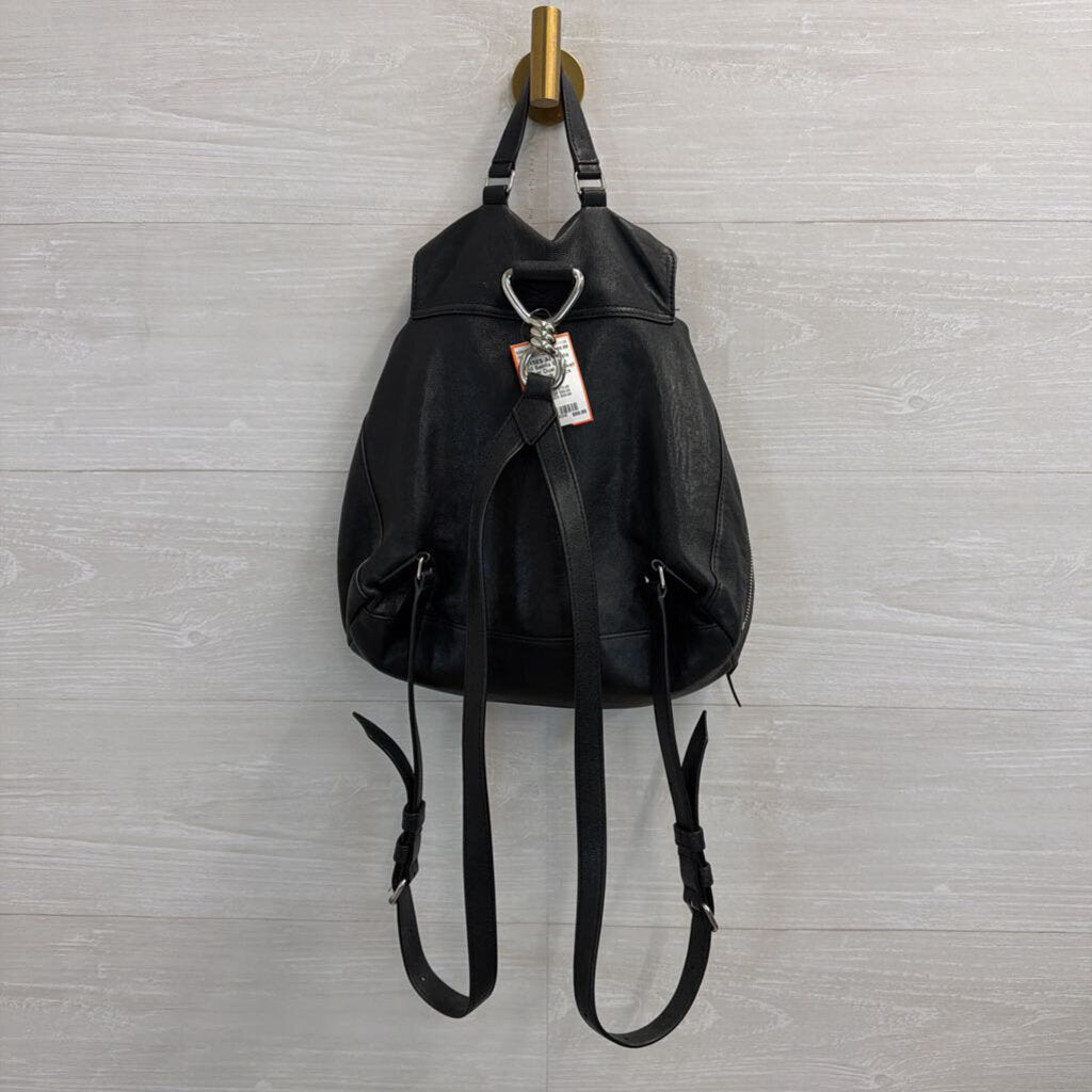 All Saints Black Leather Dual Pocket Backpack