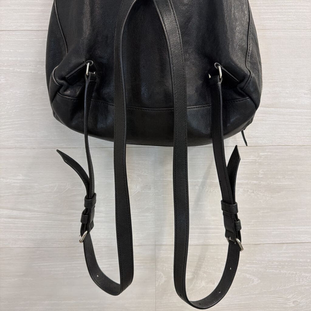 All Saints Black Leather Dual Pocket Backpack