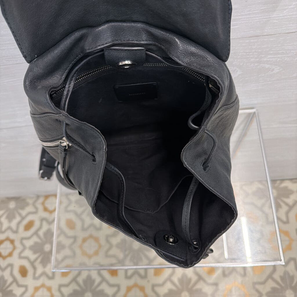 All Saints Black Leather Dual Pocket Backpack