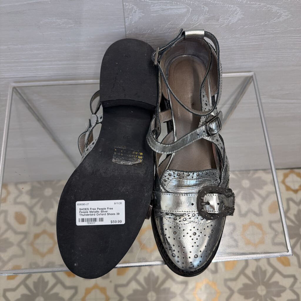 Free People Metallic Silver Thunderbird Oxford Shoes 39