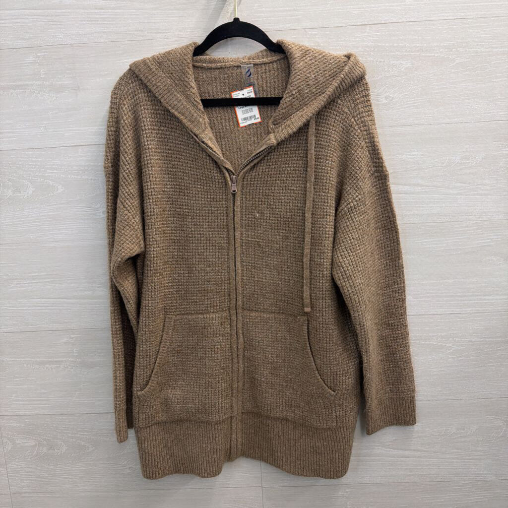 Lou and Grey Brown Soft Knit Zip Up Hooded Sweater Large