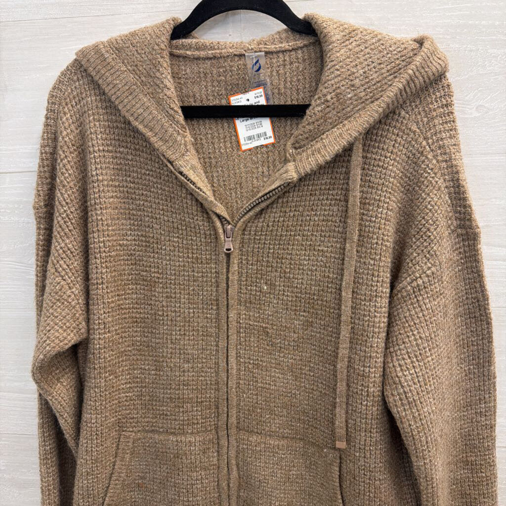 Lou and Grey Brown Soft Knit Zip Up Hooded Sweater Large